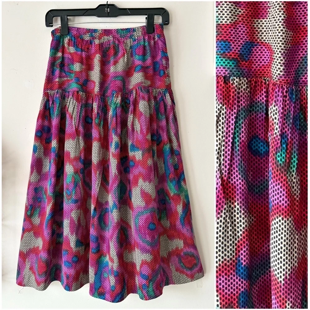 Vintage 90s Judith Michaels Vibrant Colorful A-Line Pleated Skirt Size Medium - Picture 12 of 12